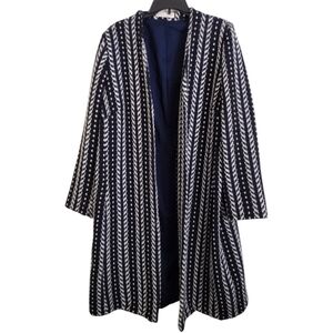 Elvi X Hayley Hasselhoff long dark blue white chic Striped Coat size 14